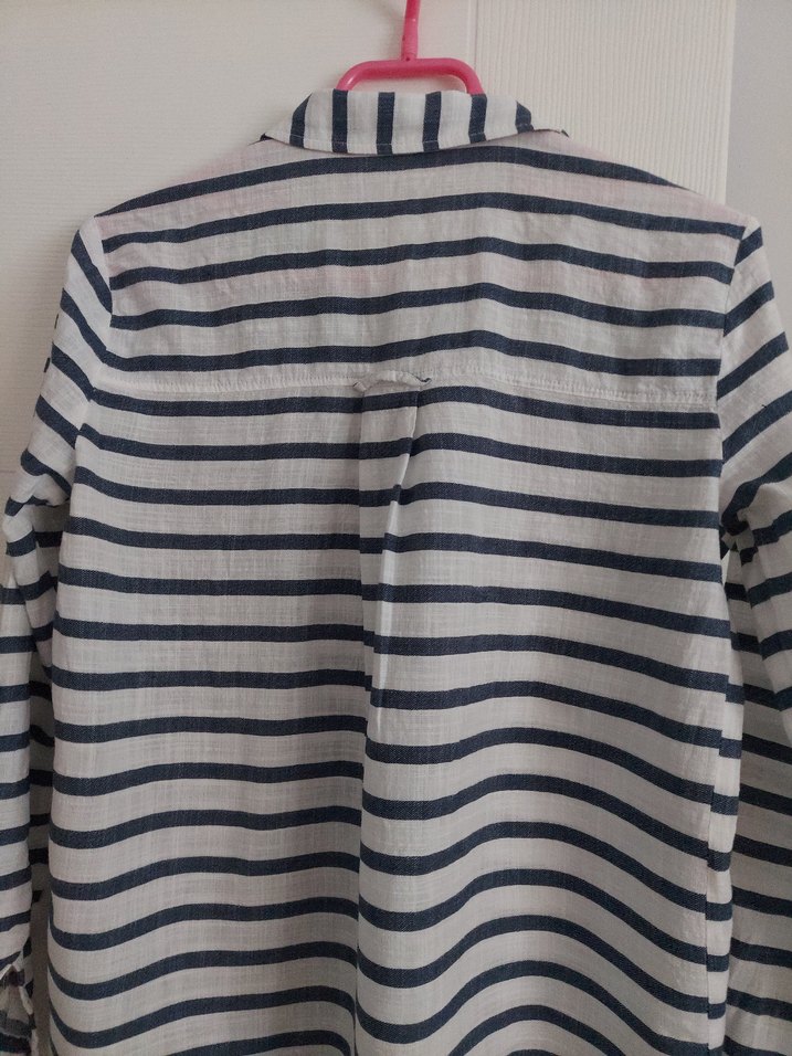 Kadın Gri Çizgili Pamuklu Gömlek - Görsel 2