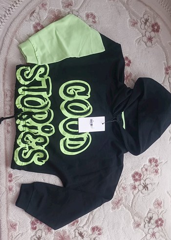 kız Kapüşonlu Siyah Sweatshirt