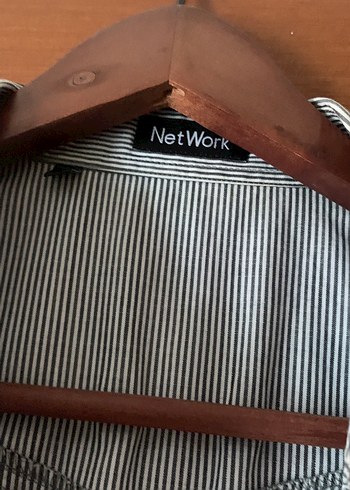 Network NETWORK Düğmeli Gri Çizgili Keten Kadın Gömlek