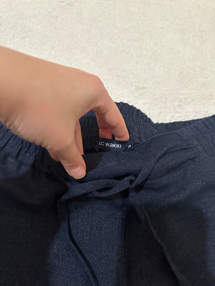 Lacivert Kemerli Rahat Kadın Pantolon - Görsel 3