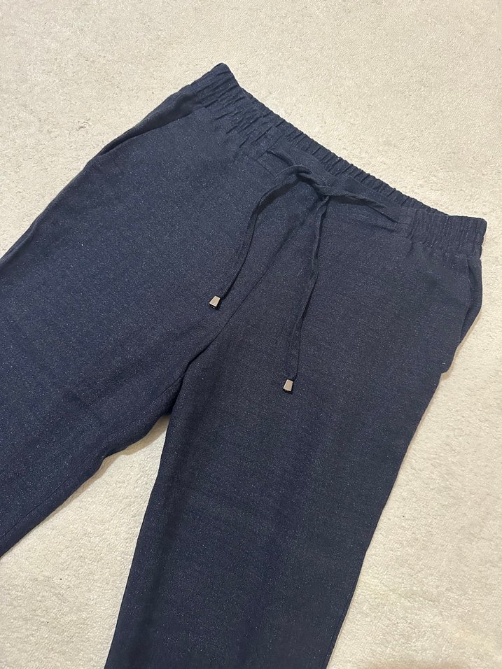 Lacivert Kemerli Rahat Kadın Pantolon - Görsel 4