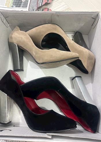 Siyah Süet Topuklu Stiletto PALET MARKA - Görsel 6