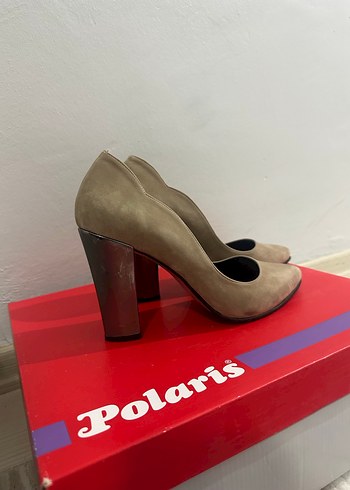 Bej Süet Kadın Topuklu Stiletto palet marka - Görsel 3