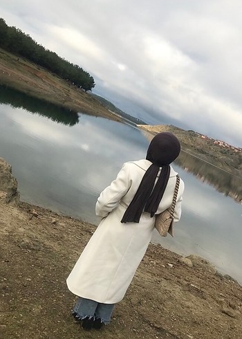 Krem Renk Uzun Kaban - Görsel 4