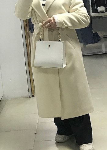Krem Renk Uzun Kaban - Görsel 3