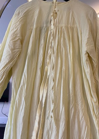 Pilise Detaylı Pastel Sarı Uzun  Elbise - Görsel 3