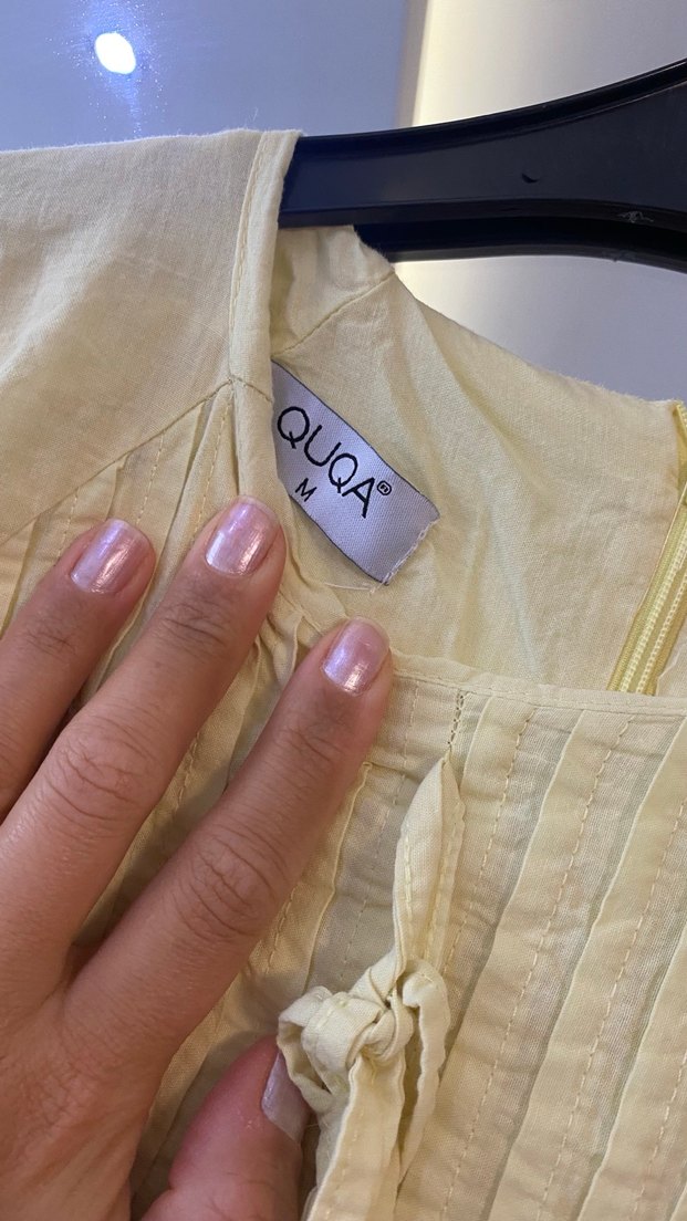 Pilise Detaylı Pastel Sarı Uzun  Elbise - Görsel 4