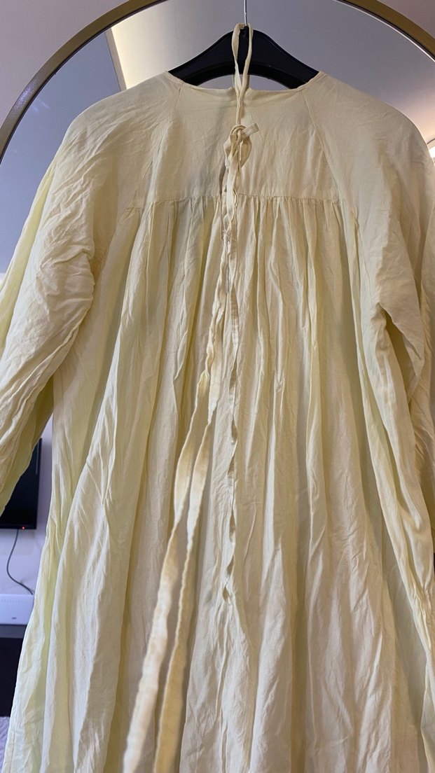 Pilise Detaylı Pastel Sarı Uzun  Elbise - Görsel 3