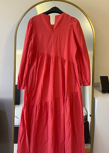 Kırmızı Bol Kesim Uzun Elbise - Görsel 2