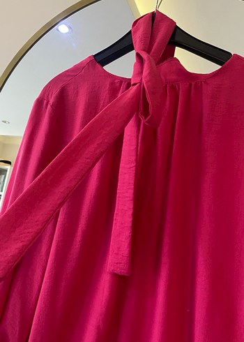 Pembe Uzun Elbise, Volan Detaylı - Görsel 6