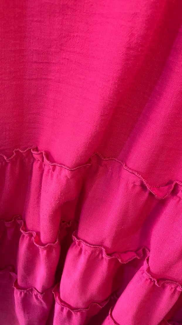 Pembe Uzun Elbise, Volan Detaylı - Görsel 5