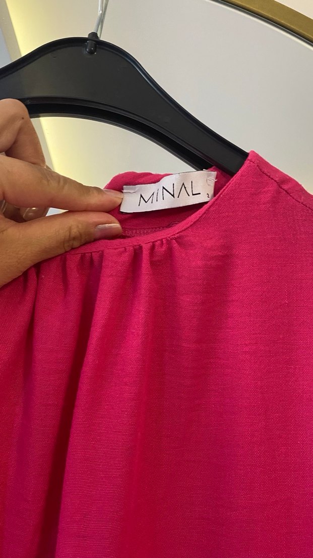 Pembe Uzun Elbise, Volan Detaylı - Görsel 3