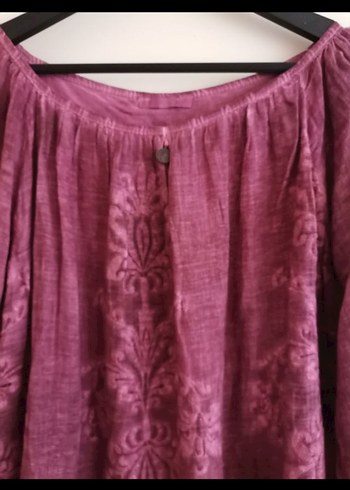 CB Made in italy Bordo Nakışlı Keten Bohem Bluz