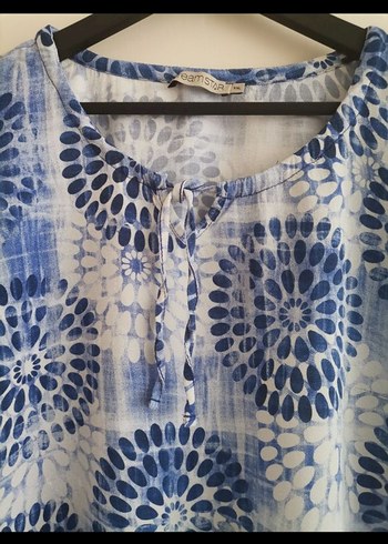 Diğer Mavi Batik Desenli Kısa Kollu Bohem Bluz