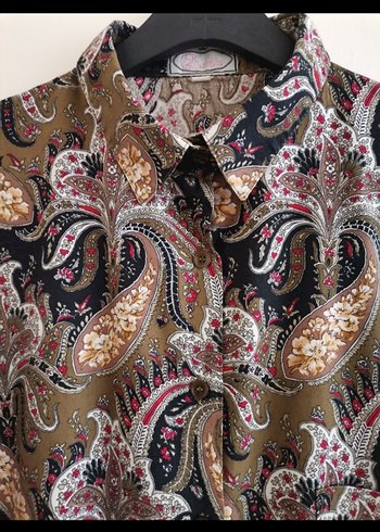 American Vintage Düğmeli Bohem Desenli Uzun Kollu Kahverengi Gömlek