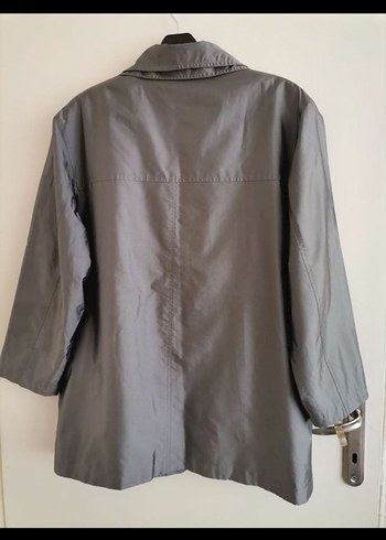 Gri Midi Boy Düğmeli Kadın Yağmurluk - Görsel 5