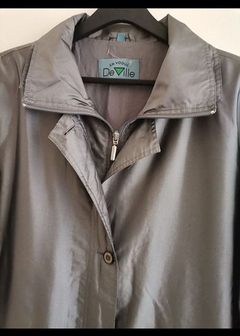 Gri Midi Boy Düğmeli Kadın Yağmurluk - Görsel 2