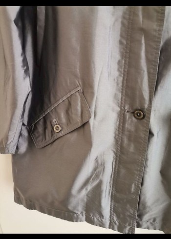 Gri Midi Boy Düğmeli Kadın Yağmurluk - Görsel 3