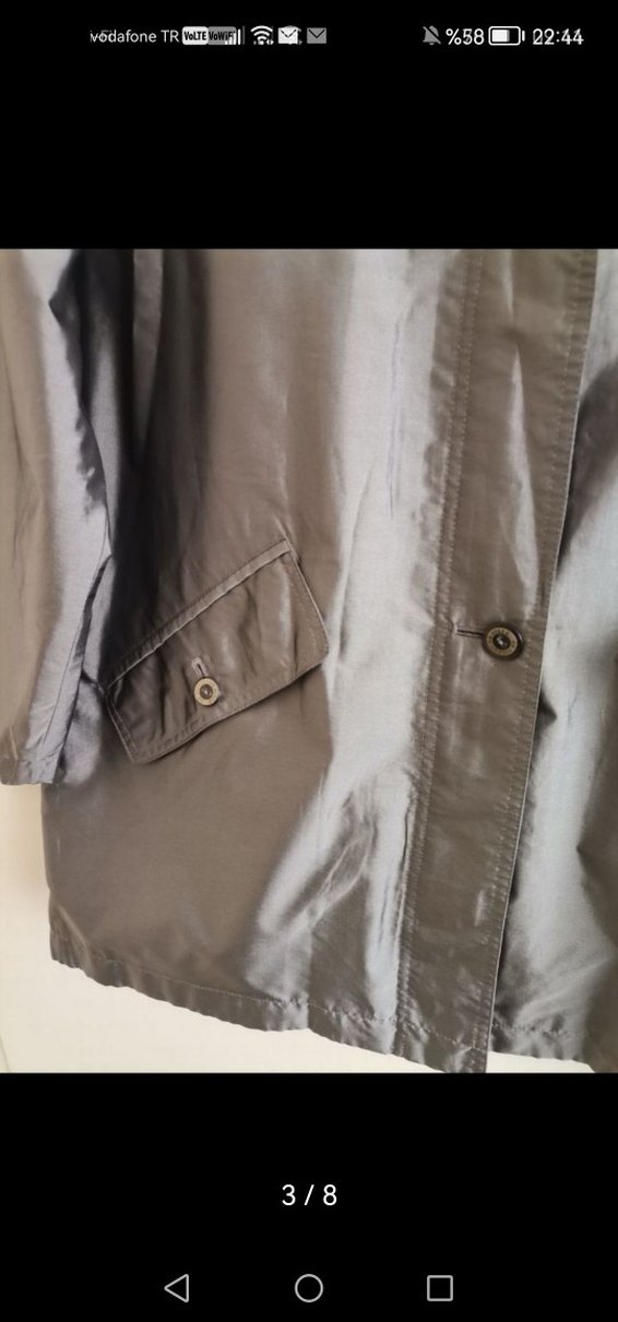 Gri Midi Boy Düğmeli Kadın Yağmurluk - Görsel 3