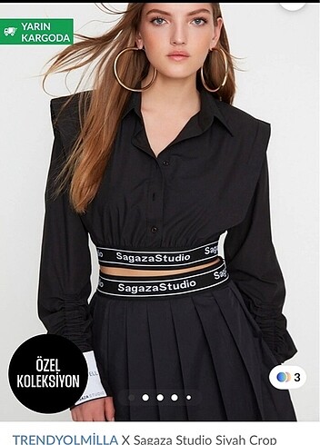 s Beden siyah Renk Sagaza Studio Siyah Crop Detayli Poplin Gömlek