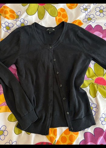 Düğmeli Siyah Pamuklu Kadın Hırka Vintage