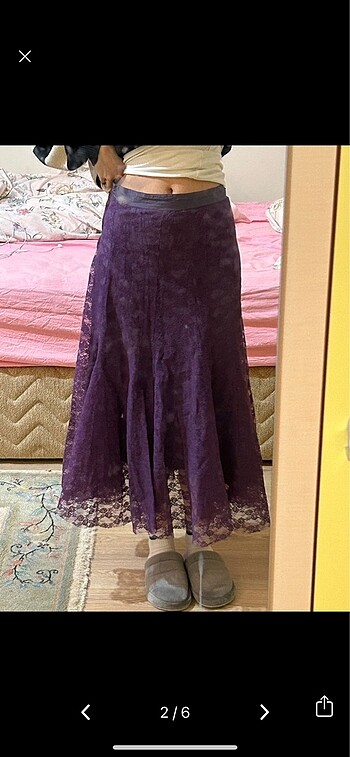 Zara Vintage dantelli midi etek y2k