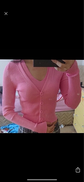 Pembe Triko Hırka İkili Takım