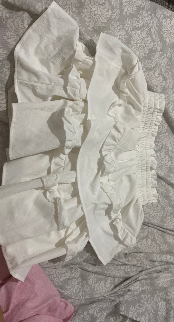 Beyaz Fırfırlı Keten Mini Etek Shein - Görsel 2