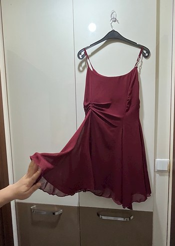 Bordo Drapeli Midi Abiye Elbise - Görsel 2