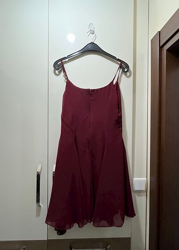 Bordo Drapeli Midi Abiye Elbise - Görsel 4