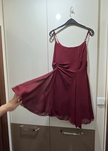 Bordo Drapeli Midi Abiye Elbise - Görsel 6