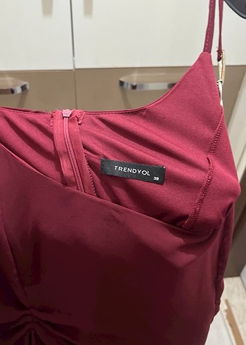 Bordo Drapeli Midi Abiye Elbise - Görsel 8