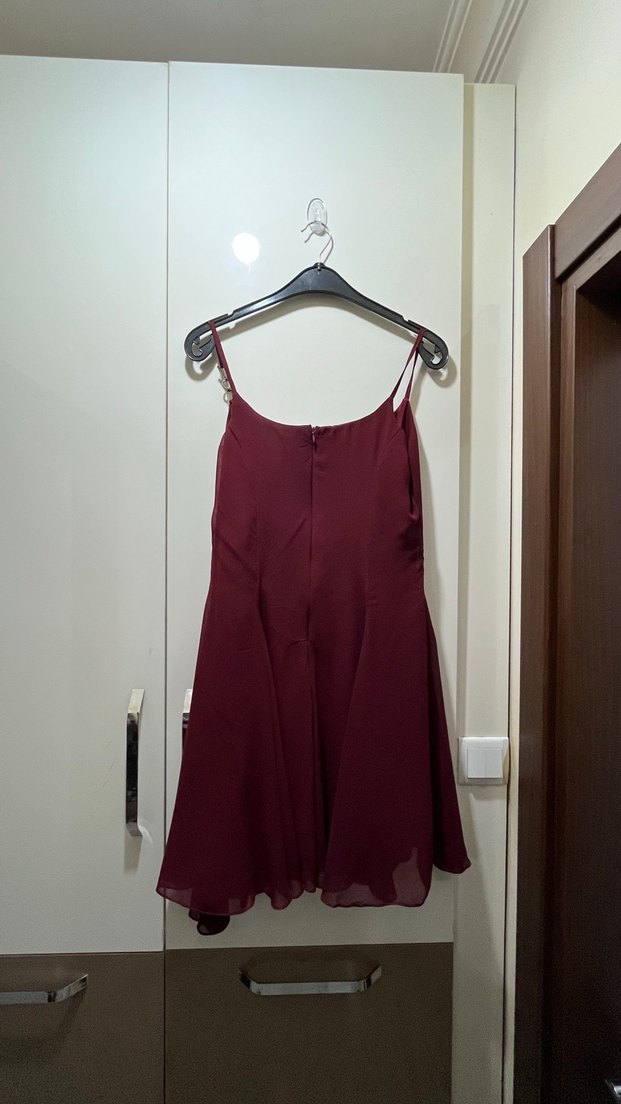 Bordo Drapeli Midi Abiye Elbise - Görsel 4