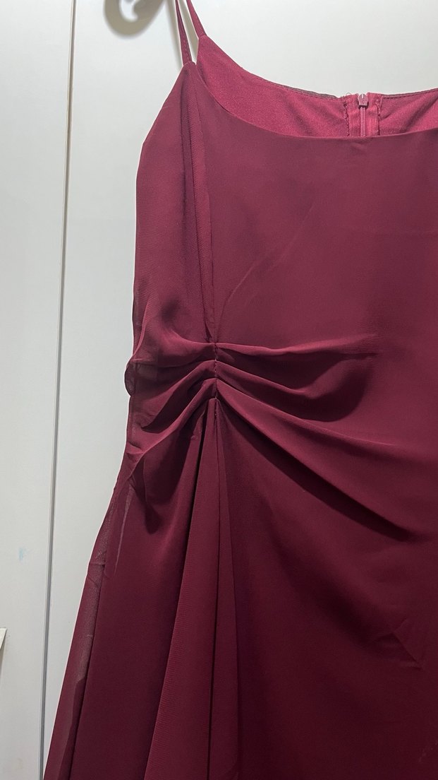Bordo Drapeli Midi Abiye Elbise - Görsel 5
