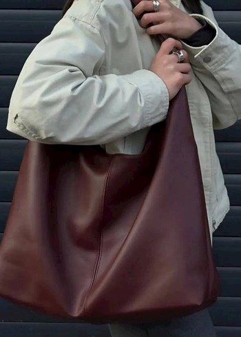 Bordo büyük boy Deri Kadın Omuz Çantası