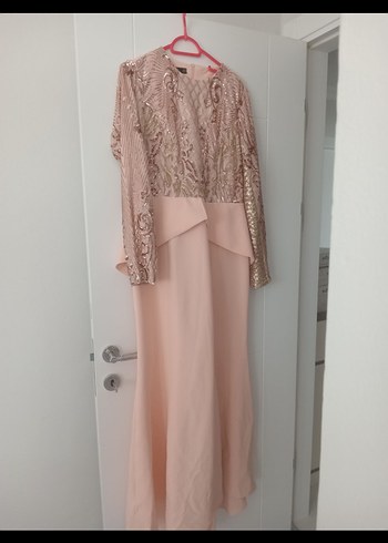 Dantel İşlemeli somon Uzun Abiye Elbise - Görsel 2