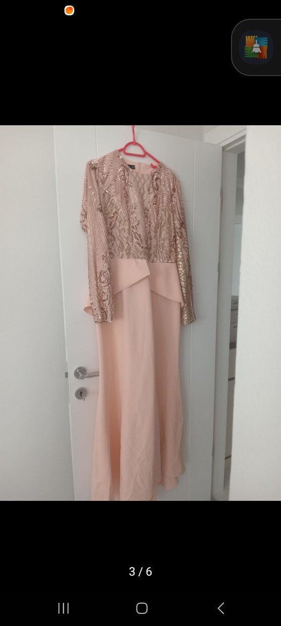 Dantel İşlemeli somon Uzun Abiye Elbise - Görsel 2