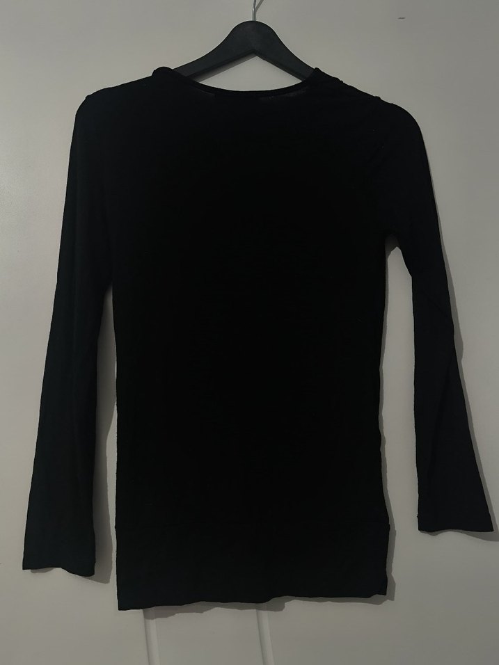 Siyah Uzun Kollu oversize Yaka Drapeli Bluz - Görsel 2