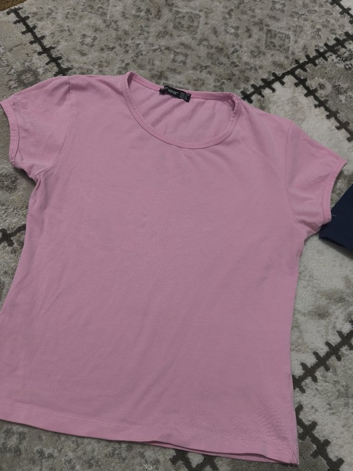 2 li Pembe lacivert Kısa Kollu Pamuklu Kadın Tişört - Görsel 4