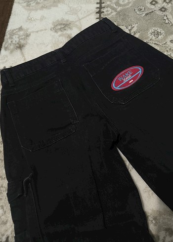 Siyah Bol Kesim Midi Kot Pantolon - Görsel 2