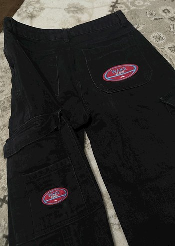 Siyah Bol Kesim Midi Kot Pantolon - Görsel 3