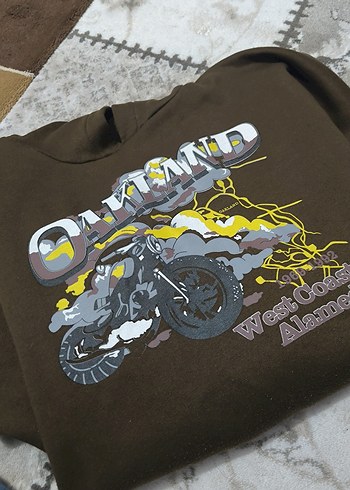 Kahverengi Kapüşonlu Biker Sweatshirt - Görsel 3