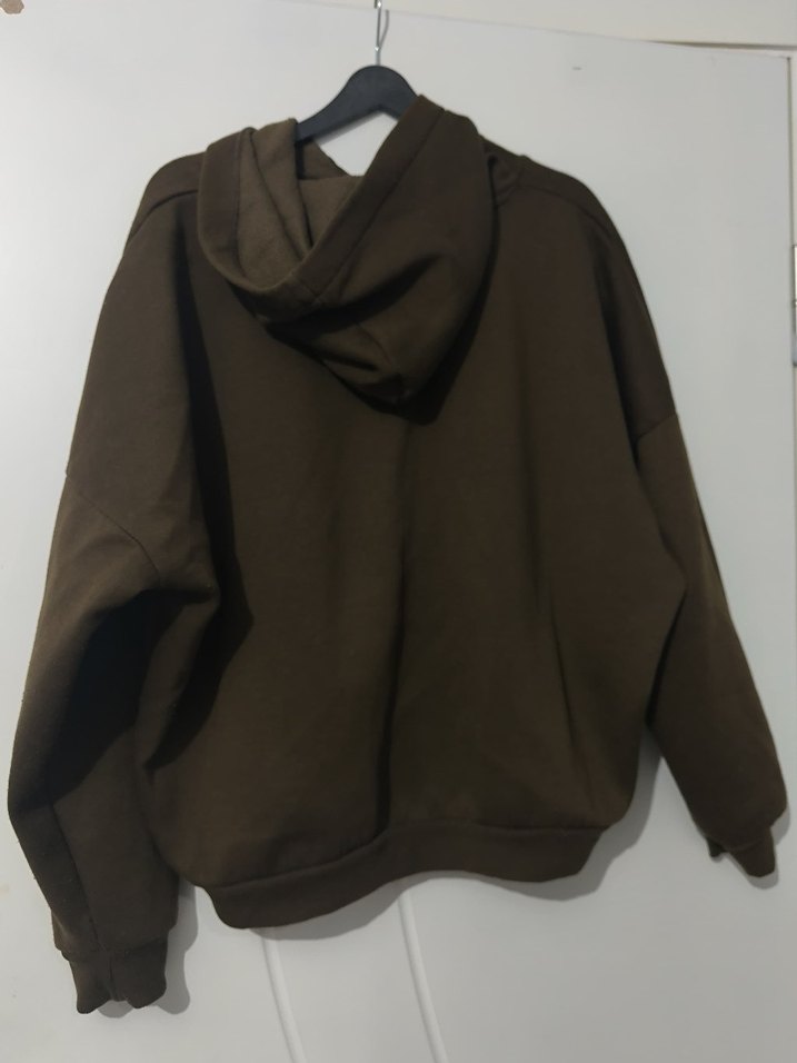 Kahverengi Kapüşonlu Biker Sweatshirt - Görsel 2