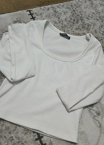 Beyaz Kadın Uzun Kollu Crop Top - Görsel 2