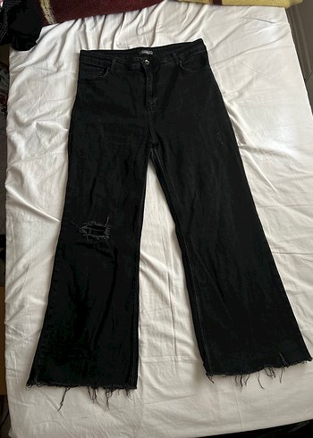 Zara Siyah Baggy Yuksek Bel Yirtik Yikamali Denim Jean