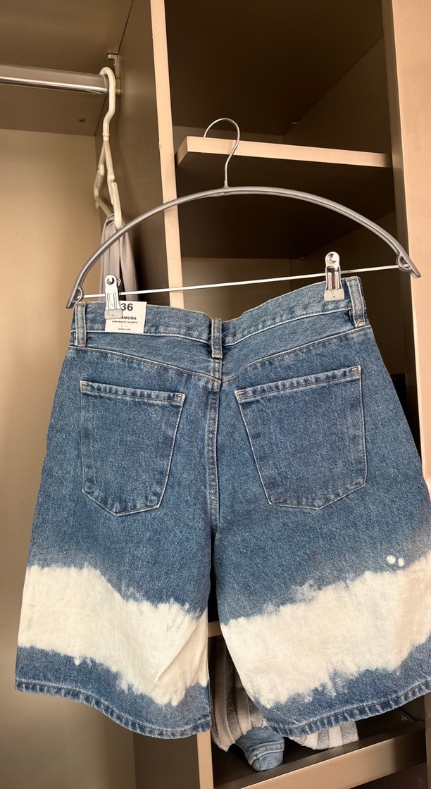 Kadın Bağlama Desenli Bol Kesim Denim Şort - Görsel 4