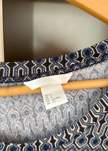 Bohem Mavi Örgü Desenli Kısa Kollu Hamile Bluz - Görsel 2