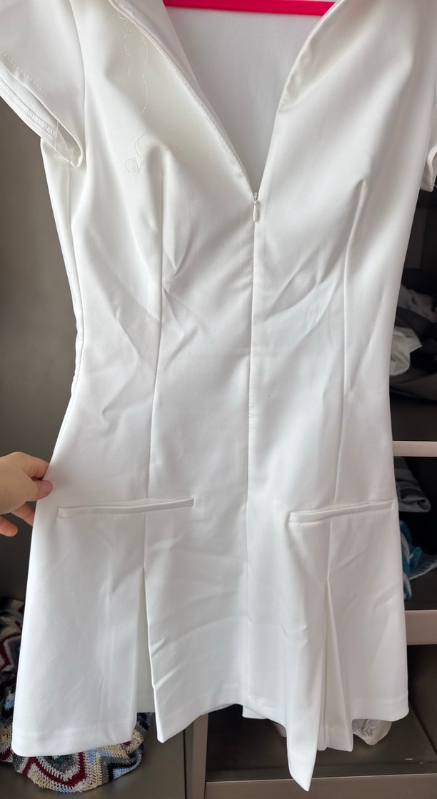 Düğmeli Beyaz Midi Kadın Elbise - Görsel 4