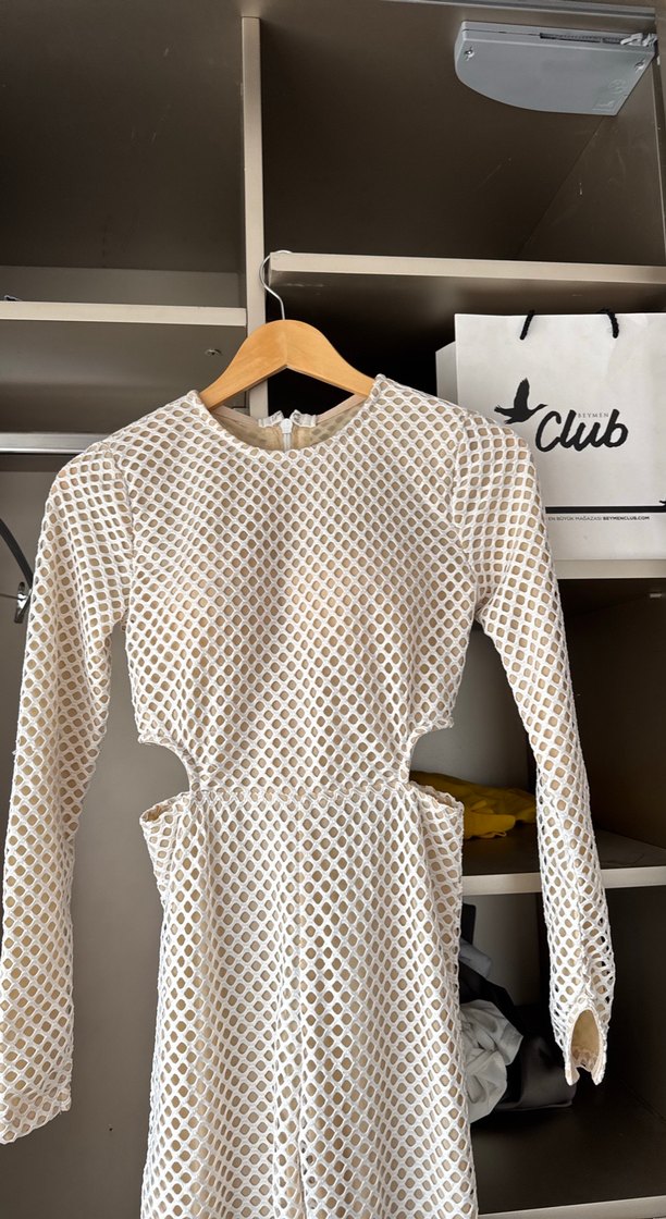 Beyaz Dantel Detaylı Kadın Uzun Kollu Tulum - Görsel 3