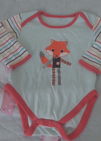 Çizgili Kollu, Tilki Desenli Bebek Body - Görsel 2